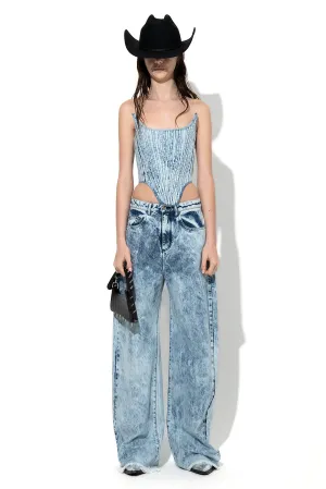 ACID WASH DENIM BOYFRIEND TROUSERS