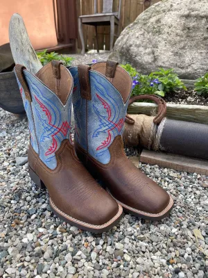 Ariat Toddler/Children’s/Youth Double Kicker Distressed Brown Leather Square Toe Cowboy Boots 10040247 10040254