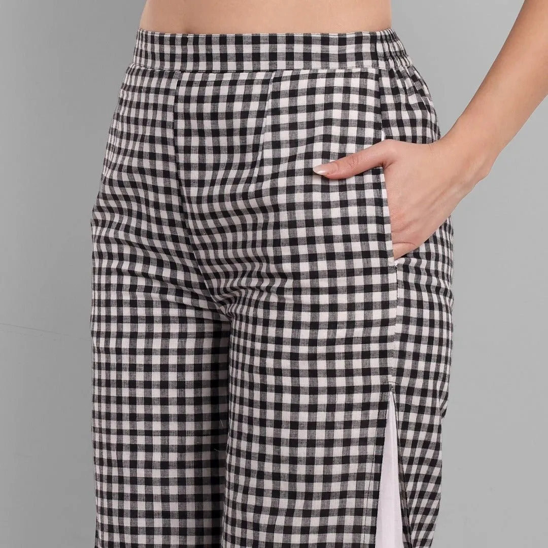 Black & White Checked Ankle Length Pants