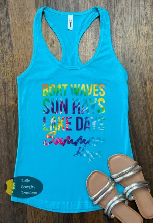 Boat Waves Sun Rays Lake Days Summer Haze Tank Top