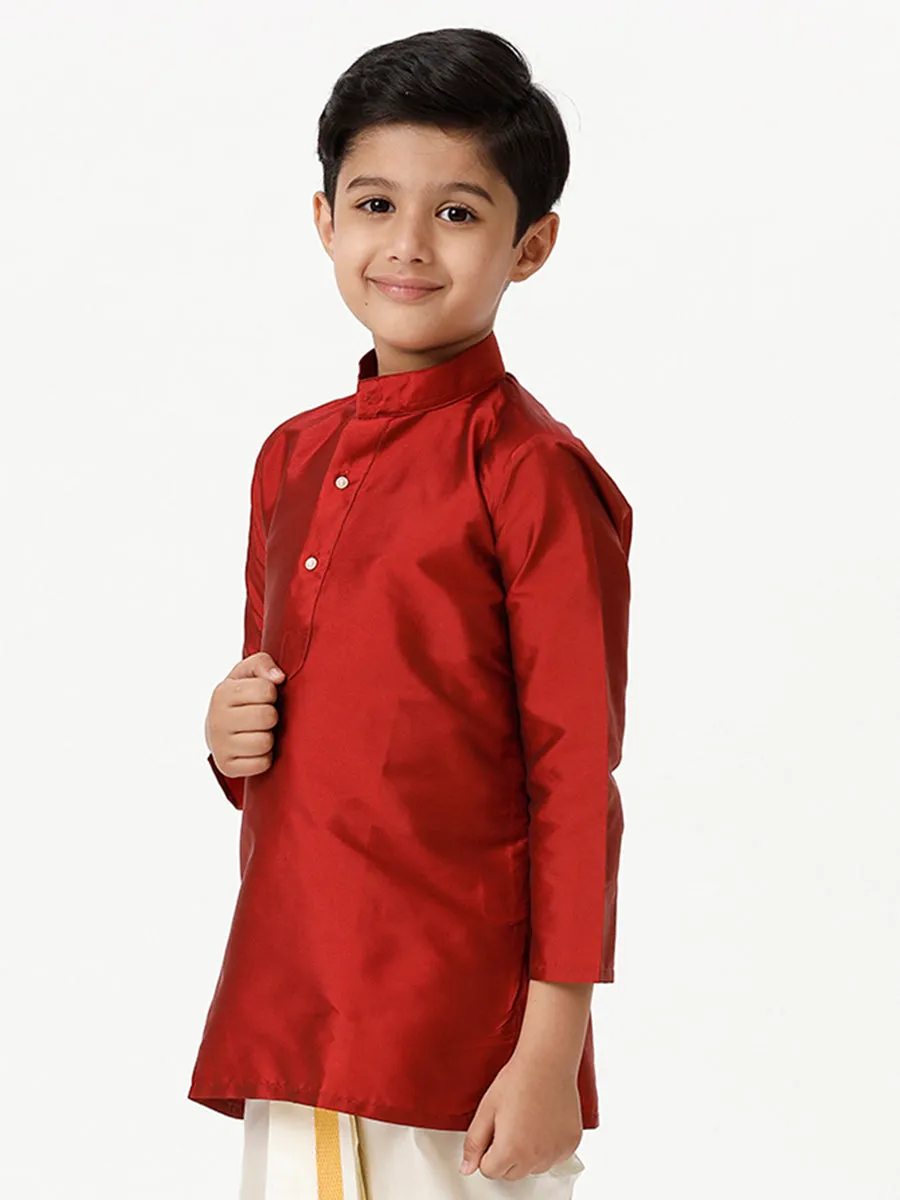 Boys Silk Cotton Full Sleeves Red Kurta