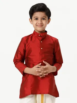 Boys Silk Cotton Full Sleeves Red Kurta