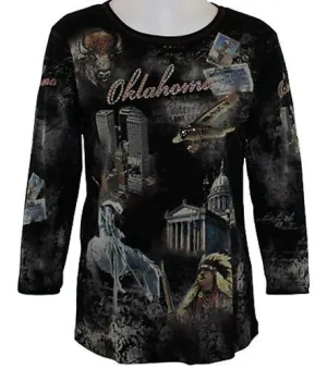 Cactus Fashion - Oklahoma, 3/4 Sleeve, Scoop Neck, Cotton Print Rhinestone Top