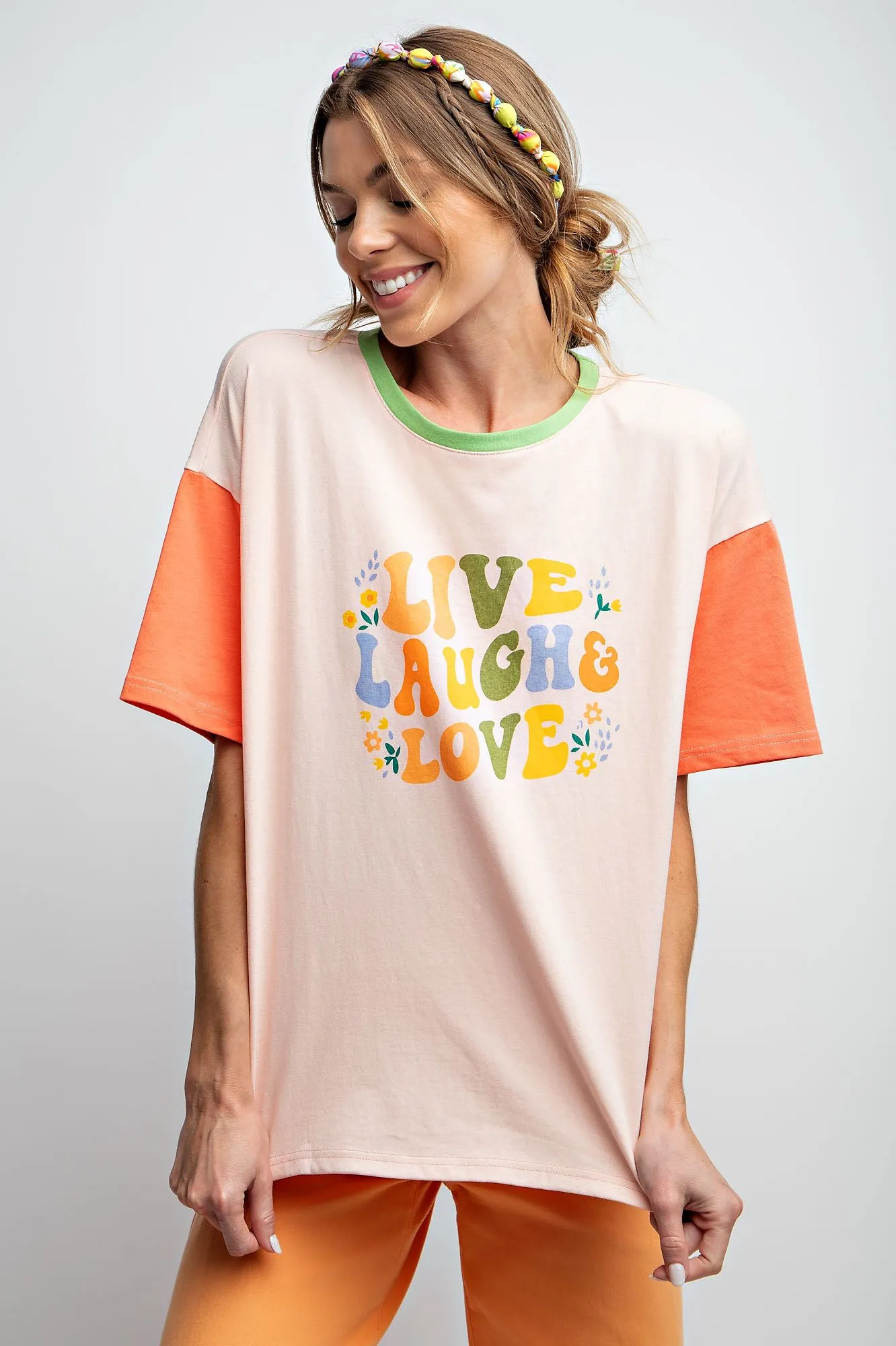 Color Block Jersey "Live Laugh Love" Top