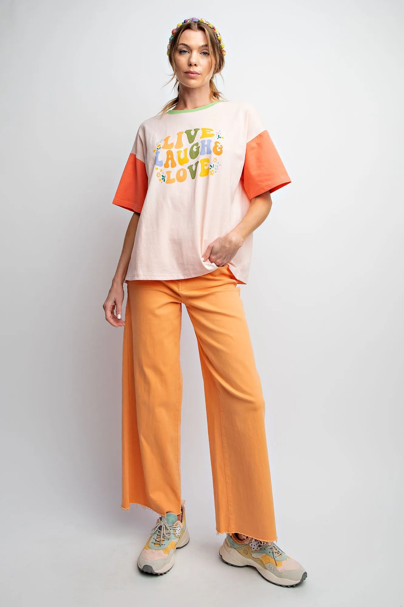 Color Block Jersey "Live Laugh Love" Top