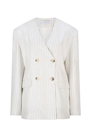 CURAAE Harper Oversized Double Breasted Pinstripe Blazer In White