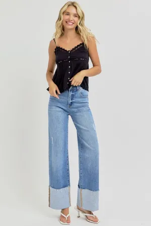 FRANKIE HIGH RISE ANKLE WIDE CUFFED JEANS