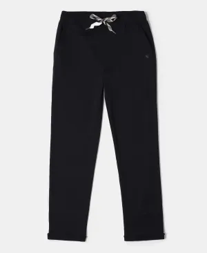 Girls Super Combed Cotton Straight Fit Trackpants with Side Pocket - Black