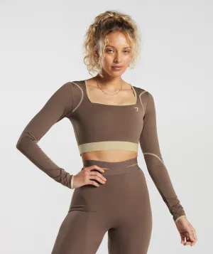 Gymshark Contrast Long Sleeve Crop Top - Soft Brown/Desert Beige