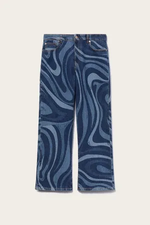 Marmo-Print Straight-Leg Jeans