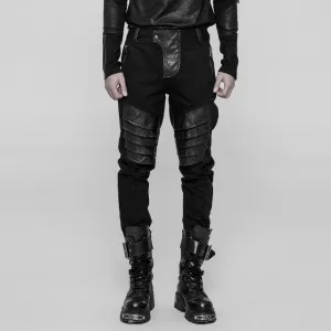 Men's Faux Leather Patch Punk Pants