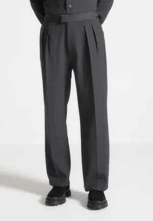 Relaxed Fit Hatched Tailored Trousers - Grey