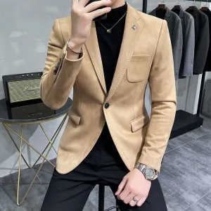 Single Button Solid Color Polyester Blazer