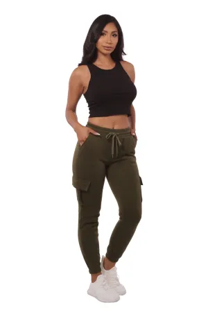 Soft Fleece Lined Cargo Sweatpants - Green