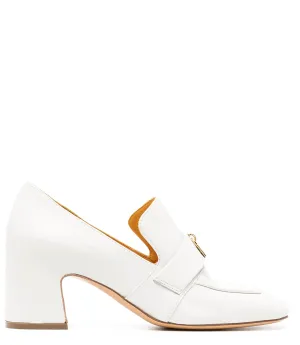 White Leather Lock Heel Loafer